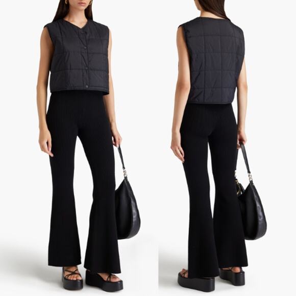 NEW Frame Ribbed Cashmere Flared Pants Women's Size Large Black Wide Leg $498 - Picture 1 of 5